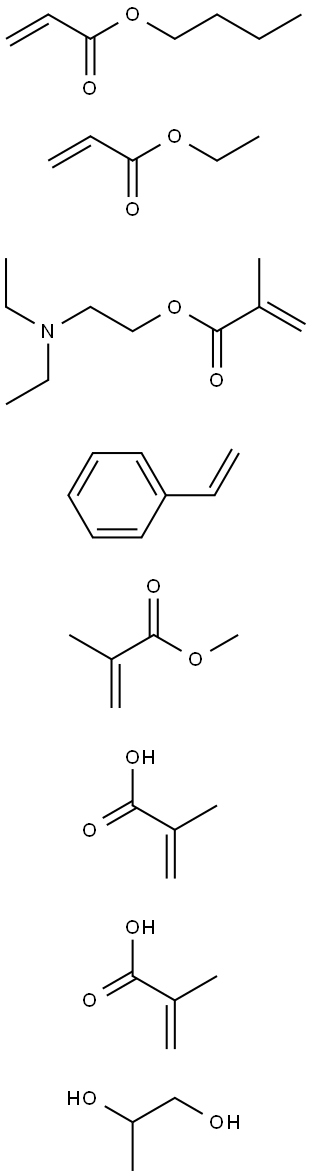 2-Propenoic acid, 2-methyl-, polymer with butyl 2-propenoate, 2-(dieth ylamino)ethyl 2-methyl-2-propenoate, ethenylbenzene, ethyl 2-propenoat e, methyl 2-methyl-2-propenoate and 1,2-propanediol mono(2-methyl-2-pr openoate) Struktur