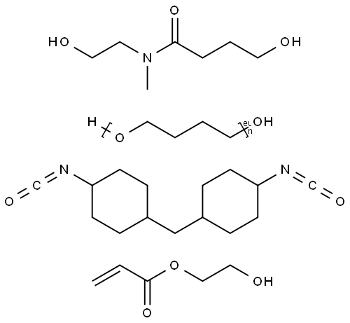 2-Propenoic acid, 2-hydroxyethyl ester polymer with α-hydro-ω-hydroxypoly(1,4-butanediyl), 4-hydroxy-N-(2-hydroxyethyl)-N-methylbutanamide and 1,1'-methylenebis [4-isocyanatocyclohexane] Struktur