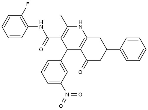 N-(2-FLUOROPHENYL)-2-METHYL-4-(3-NITROPHENYL)-5-OXO-7-PHENYL-1,4,5,6,7,8-HEXAHYDRO-3-QUINOLINECARBOXAMIDE Struktur