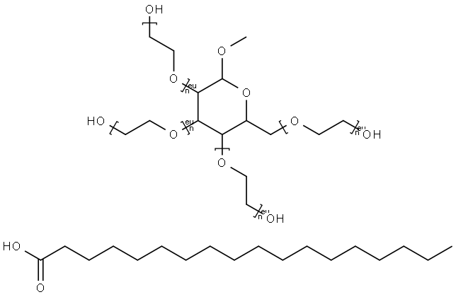 Poly(oxy-1,2-ethanediyl), .alpha.-hydro-.omega.-hydroxy-, ether with methyl .beta.-D-glucopyranoside (4:1), octadecanoate (2:3) Struktur