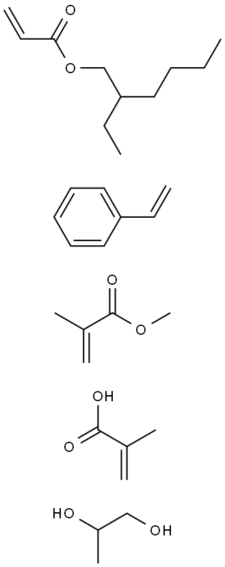 2-Propenoic acid, 2-methyl-, methyl ester, polymer with ethenylbenzene, 2-ethylhexyl 2-propenoate and 1,2-propanediol mono(2-methyl-2-propenoate) Struktur