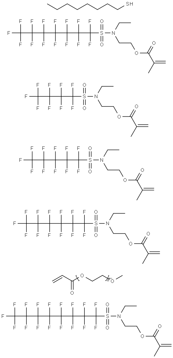 2-Propenoic acid, 2-methyl-, 2-[ethyl[(heptadecafluorooctyl) sulfonyl]amino]ethyl ester, telomer with 2-[ethyl[(nonafluorobutyl)sulfonyl]amino]ethyl 2-methyl-2-propenoate, 2-[ethyl[(pentadecafluoroheptyl) sulfonyl]amino]ethyl 2-methyl-2-propenoate, 2-[eth Struktur