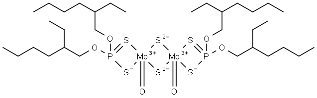 bis[O,O-bis(2-ethylhexyl) dithiophosphorato-S,S']dioxodi-mu-thioxodimolybdenum Struktur