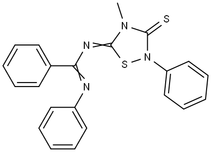 N(4-ME-2-PH-3-THIOXO-1,2,4-THIADIAZOLIDIN-5-YLIDENE)N'-PH-BENZENECARBOXIMIDAMIDE Struktur