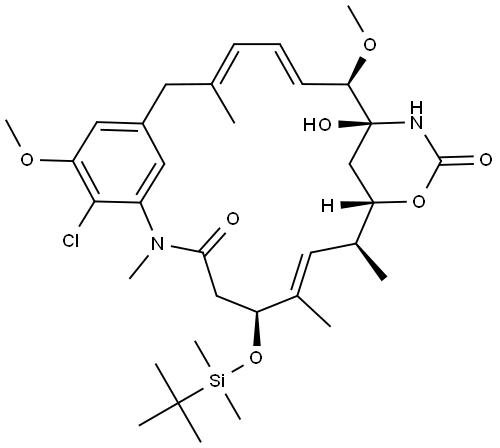 Maytansine, 3-O-de[2-(acetylmethylamino)-1-oxopropyl]-4,5-deepoxy-4,5-didehydro-3-O-[(1,1-dimethylethyl)dimethylsilyl]-, (4E)- (9CI)