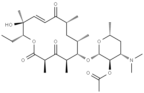 Oxacyclotetradec-11-ene-2,4,10-trione, 6-[[2-O-acetyl-3,4,6-trideoxy-3-(dimethylamino)-β-D-xylo-hexopyranosyl]oxy]-14-ethyl-13-hydroxy-3,5,7,9,13-pentamethyl-, (3R,5R,6S,7S,9R,11E,13S,14R)- Struktur