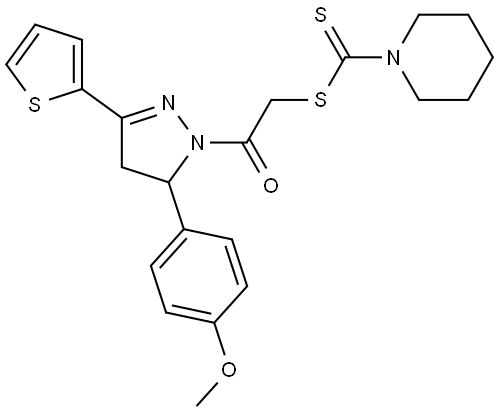 2-[5-(4-METHOXYPHENYL)-3-(2-THIENYL)-4,5-DIHYDRO-1H-PYRAZOL-1-YL]-2-OXOETHYL 1-PIPERIDINECARBODITHIOATE Struktur