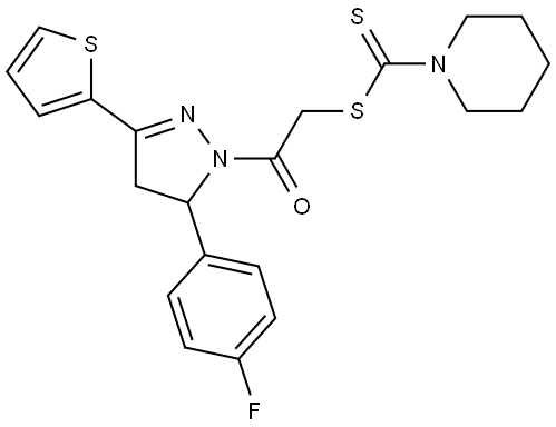 2-[5-(4-FLUOROPHENYL)-3-(2-THIENYL)-4,5-DIHYDRO-1H-PYRAZOL-1-YL]-2-OXOETHYL 1-PIPERIDINECARBODITHIOATE Struktur