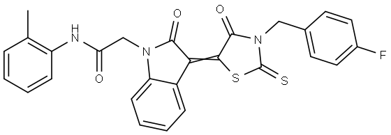 2-{(3Z)-3-[3-(4-FLUOROBENZYL)-4-OXO-2-THIOXO-1,3-THIAZOLIDIN-5-YLIDENE]-2-OXO-2,3-DIHYDRO-1H-INDOL-1-YL}-N-(2-METHYLPHENYL)ACETAMIDE Struktur