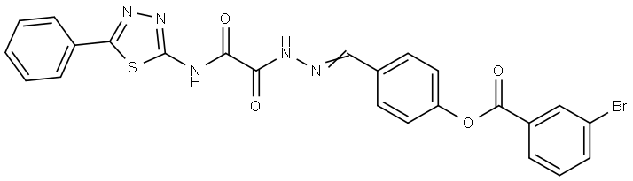 4-(2-(OXO((5-PH-1,3,4-THIADIAZOL-2-YL)AMINO)AC)CARBOHYDRAZONOYL)PH 3-BR-BENZOATE Struktur