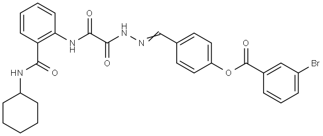 4-{(E)-[2-(2-{2-[(CYCLOHEXYLAMINO)CARBONYL]ANILINO}-2-OXOACETYL)HYDRAZONO]METHYL}PHENYL 3-BROMOBENZOATE Struktur