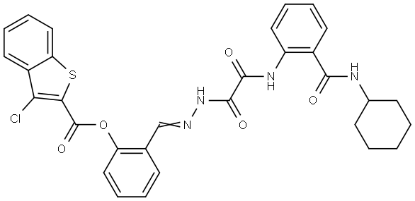 2-{(E)-[2-(2-{2-[(CYCLOHEXYLAMINO)CARBONYL]ANILINO}-2-OXOACETYL)HYDRAZONO]METHYL}PHENYL 3-CHLORO-1-BENZOTHIOPHENE-2-CARBOXYLATE Struktur