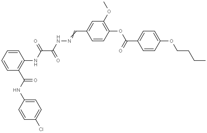4-((E)-{[{2-[(4-CHLOROANILINO)CARBONYL]ANILINO}(OXO)ACETYL]HYDRAZONO}METHYL)-2-METHOXYPHENYL 4-BUTOXYBENZOATE Struktur
