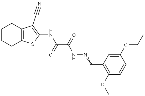 N-(3-CYANO-4,5,6,7-TETRAHYDRO-1-BENZOTHIEN-2-YL)-2-[(2E)-2-(5-ETHOXY-2-METHOXYBENZYLIDENE)HYDRAZINO]-2-OXOACETAMIDE Struktur