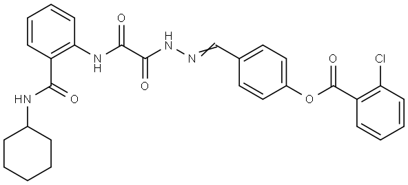 4-{(E)-[2-(2-{2-[(CYCLOHEXYLAMINO)CARBONYL]ANILINO}-2-OXOACETYL)HYDRAZONO]METHYL}PHENYL 2-CHLOROBENZOATE Struktur