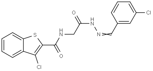 3-CHLORO-N-{2-[(2E)-2-(3-CHLOROBENZYLIDENE)HYDRAZINO]-2-OXOETHYL}-1-BENZOTHIOPHENE-2-CARBOXAMIDE Struktur