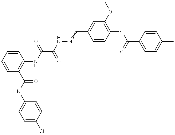 4-((E)-{[{2-[(4-CHLOROANILINO)CARBONYL]ANILINO}(OXO)ACETYL]HYDRAZONO}METHYL)-2-METHOXYPHENYL 4-METHYLBENZOATE Struktur