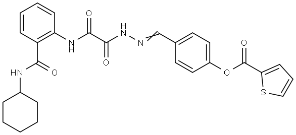 4-{(E)-[2-(2-{2-[(CYCLOHEXYLAMINO)CARBONYL]ANILINO}-2-OXOACETYL)HYDRAZONO]METHYL}PHENYL 2-THIOPHENECARBOXYLATE Struktur