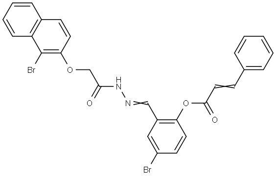 4-BR-2-(2-(((1-BR-2-NAPHTHYL)OXY)ACETYL)CARBOHYDRAZONOYL)PHENYL 3-PHENYLACRYLATE Struktur