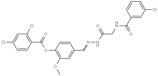 4-[(E)-({[(3-CHLOROBENZOYL)AMINO]ACETYL}HYDRAZONO)METHYL]-2-METHOXYPHENYL 2,4-DICHLOROBENZOATE Struktur
