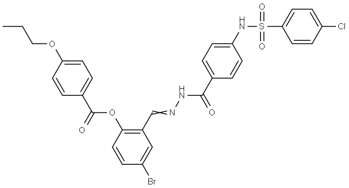 4-BROMO-2-{(E)-[(4-{[(4-CHLOROPHENYL)SULFONYL]AMINO}BENZOYL)HYDRAZONO]METHYL}PHENYL 4-PROPOXYBENZOATE Struktur