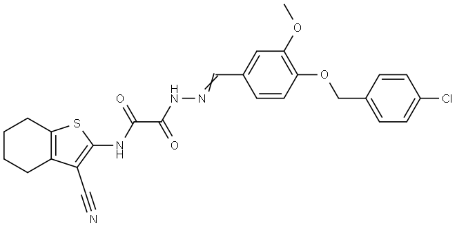 2-((2E)-2-{4-[(4-CHLOROBENZYL)OXY]-3-METHOXYBENZYLIDENE}HYDRAZINO)-N-(3-CYANO-4,5,6,7-TETRAHYDRO-1-BENZOTHIEN-2-YL)-2-OXOACETAMIDE Struktur