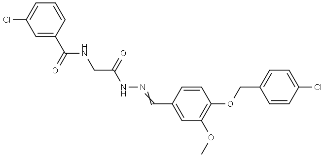 3-CHLORO-N-[2-((2E)-2-{4-[(4-CHLOROBENZYL)OXY]-3-METHOXYBENZYLIDENE}HYDRAZINO)-2-OXOETHYL]BENZAMIDE Struktur