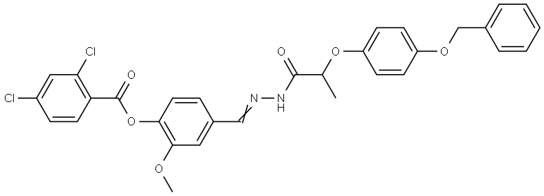 4-[(E)-({2-[4-(BENZYLOXY)PHENOXY]PROPANOYL}HYDRAZONO)METHYL]-2-METHOXYPHENYL 2,4-DICHLOROBENZOATE Struktur
