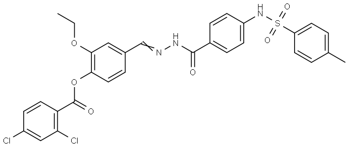 2-ETHOXY-4-{(E)-[(4-{[(4-METHYLPHENYL)SULFONYL]AMINO}BENZOYL)HYDRAZONO]METHYL}PHENYL 2,4-DICHLOROBENZOATE Struktur