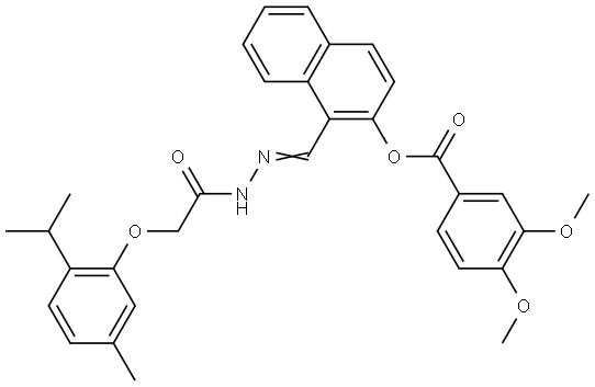 1-((E)-{2-[2-(2-ISOPROPYL-5-METHYLPHENOXY)ACETYL]HYDRAZONO}METHYL)-2-NAPHTHYL 3,4-DIMETHOXYBENZOATE Struktur