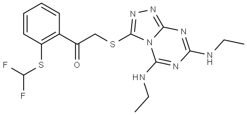 2-{[5,7-BIS(ETHYLAMINO)[1,2,4]TRIAZOLO[4,3-A][1,3,5]TRIAZIN-3-YL]SULFANYL}-1-{2-[(DIFLUOROMETHYL)SULFANYL]PHENYL}ETHANONE Struktur