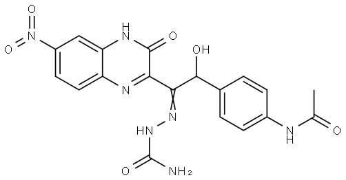 N-{4-[(2Z)-2-[(AMINOCARBONYL)HYDRAZONO]-1-HYDROXY-2-(3-HYDROXY-6-NITRO-2-QUINOXALINYL)ETHYL]PHENYL}ACETAMIDE Struktur