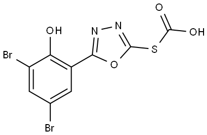 S-(5-(3,5-DIBROMO-2-HYDROXYPHENYL)-1,3,4-OXADIAZOL-2-YL) HYDROGEN THIOCARBONATE Struktur