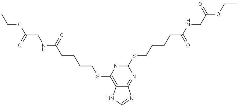 ETHYL [(5-{[2-({5-[(2-ETHOXY-2-OXOETHYL)AMINO]-5-OXOPENTYL}SULFANYL)-9H-PURIN-6-YL]SULFANYL}PENTANOYL)AMINO]ACETATE Struktur