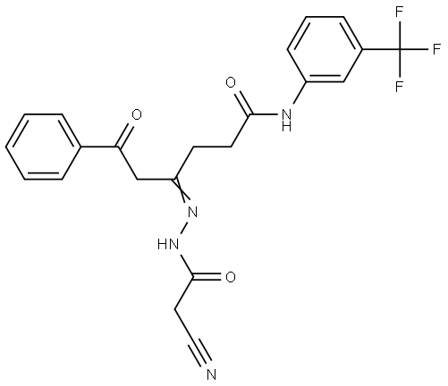 4-((CYANOACETYL)HYDRAZONO)-6-OXO-6-PH-N-(3-(TRIFLUOROMETHYL)PHENYL)HEXANAMIDE Struktur