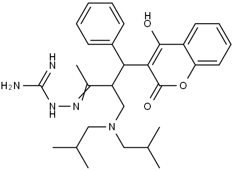 (2E)-2-[2-[(DIISOBUTYLAMINO)METHYL]-3-(4-HYDROXY-2-OXO-2H-CHROMEN-3-YL)-1-METHYL-3-PHENYLPROPYLIDENE]HYDRAZINECARBOXIMIDAMIDE Struktur