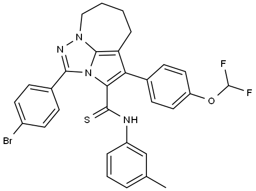 2-(4-BROMOPHENYL)-4-[4-(DIFLUOROMETHOXY)PHENYL]-N-(3-METHYLPHENYL)-5,6,7,8-TETRAHYDRO-1,2A,8A-TRIAZACYCLOPENTA[CD]AZULENE-3-CARBOTHIOAMIDE Struktur