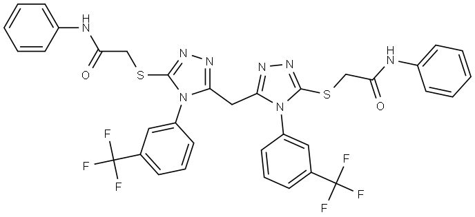 2-({5-({5-[(2-ANILINO-2-OXOETHYL)SULFANYL]-4-[3-(TRIFLUOROMETHYL)PHENYL]-4H-1,2,4-TRIAZOL-3-YL}METHYL)-4-[3-(TRIFLUOROMETHYL)PHENYL]-4H-1,2,4-TRIAZOL-3-YL}SULFANYL)-N-PHENYLACETAMIDE Struktur