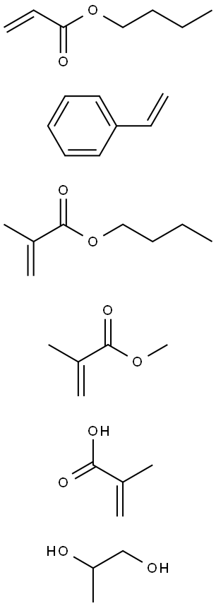 2-Propenoic acid, 2-methyl-, butyl ester, polymer with butyl 2-propenoate, ethenylbenzene, methyl 2-methyl-2-propenoate and 1,2-propanediol mono(2-methyl-2-propenoate) Struktur