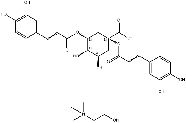 choline (1alpha,3alpha,4alpha,5beta)-1,3-bis[3,4-dihydroxycinnamoyloxy]-4,5-dihydroxycyclohexanecarboxylate Struktur