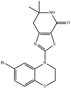 2-(6-broMo-2H-benzo[b][1,4]oxazin-4(3H)-yl)-6,6-diMethyl-6,7-dihydrothiazolo[5,4-c]pyridin-4(5H)-one Struktur