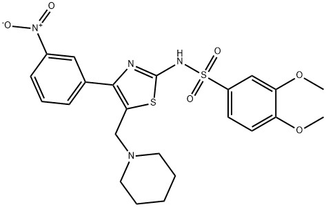 3,4-diMethoxy-N-(4-(3-nitrophenyl)-5-(piperidin-1-ylMethyl)thiazol-2-yl)benzenesulfonaMide Struktur