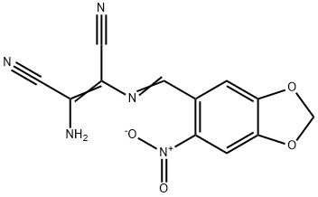 (Z)-2-amino-3-{[(E)-(6-nitro-1,3-benzodioxol-5-yl)methylidene]amino}-2-butenedinitrile Struktur