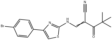 (Z)-3-{[4-(4-bromophenyl)-1,3-thiazol-2-yl]amino}-2-(2,2-dimethylpropanoyl)-2-propenenitrile Struktur