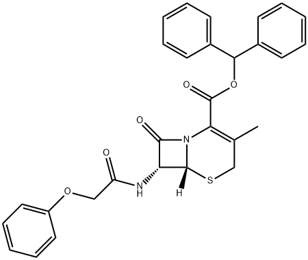 diphenylmethyl (6R-trans)-3-methyl-8-oxo-7-(phenoxyacetamido)-5-thia-1-azabicyclo[4.2.0]oct-2-ene-2-carboxylate Struktur