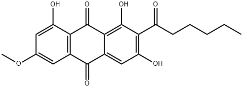 1,3,8-Trihydroxy-6-methoxy-2-(1-oxohexyl)-9,10-anthraquinone Struktur