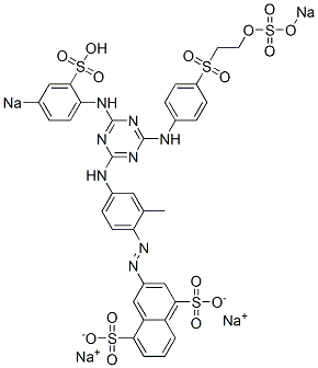 3-[[2-Methyl-4-[[4-[[4-[[2-(sodiosulfooxy)ethyl]sulfonyl]phenyl]amino]-6-[(4-sodiosulfophenyl)amino]-1,3,5-triazin-2-yl]amino]phenyl]azo]-1,5-naphthalenedisulfonic acid disodium salt Struktur