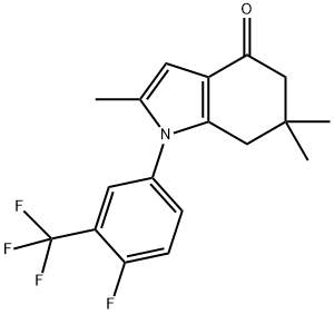 1-[4-fluoro-3-(trifluoromethyl)phenyl]-2,6,6-trimethyl-1,5,6,7-tetrahydro-4H-indol-4-one Struktur