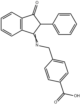 4-{[(3-oxo-2-phenyl-2,3-dihydro-1H-inden-1-yliden)amino]methyl}benzenecarboxylic acid Struktur