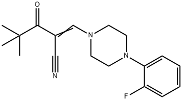 (Z)-2-(2,2-dimethylpropanoyl)-3-[4-(2-fluorophenyl)piperazino]-2-propenenitrile Struktur